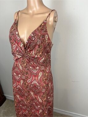 Laundry By Shelli Segal Red Paisley Midi Dress Vintage Y2K Fairy Dress Size 8